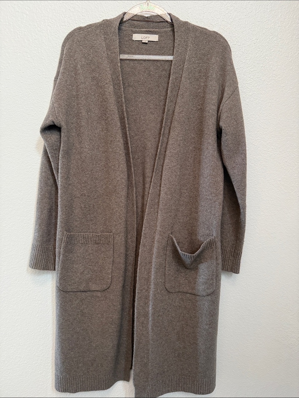 LOFT Taupe Open-Front Long sweater duster